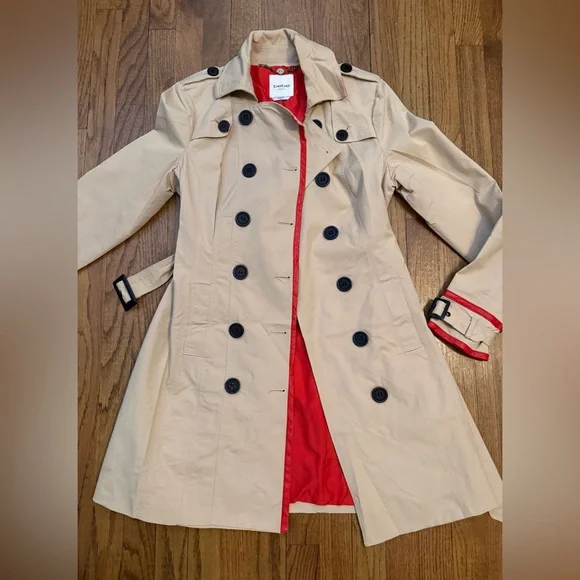 Pre-loved Bebe Double Breasted Leather Trim Trench Coat - Picture 2 of 9